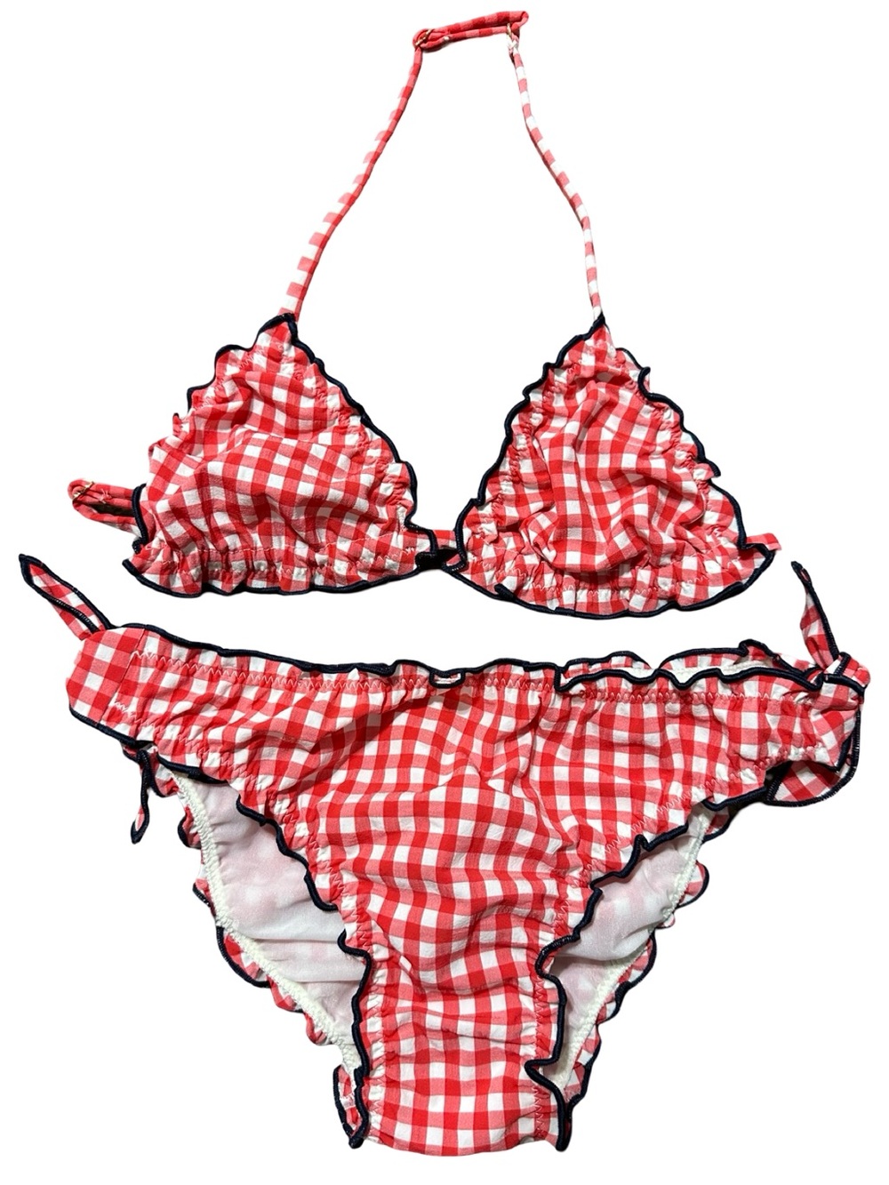 MC2 Saint Barth Girls Size 6 Red Gingham Ruffle Triangle Swim Bikini